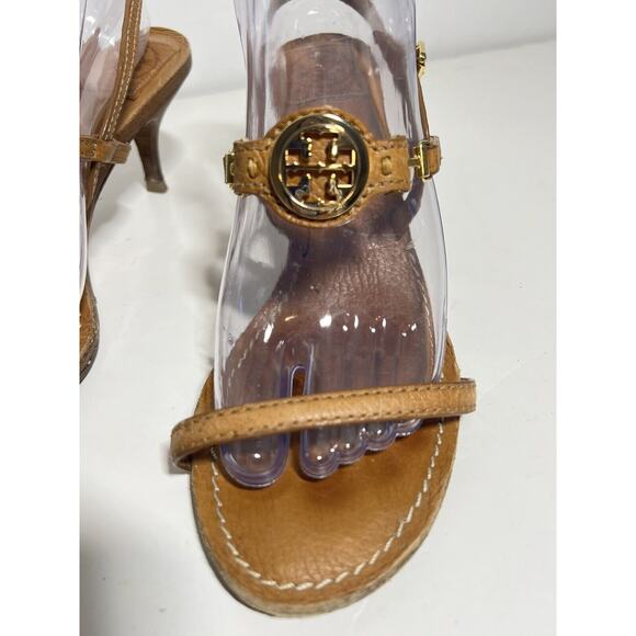 Tory Burch EUC Tan Leather Mira 70mm Logo Slingback Sandals Size 8.5 - Picture 5 of 11